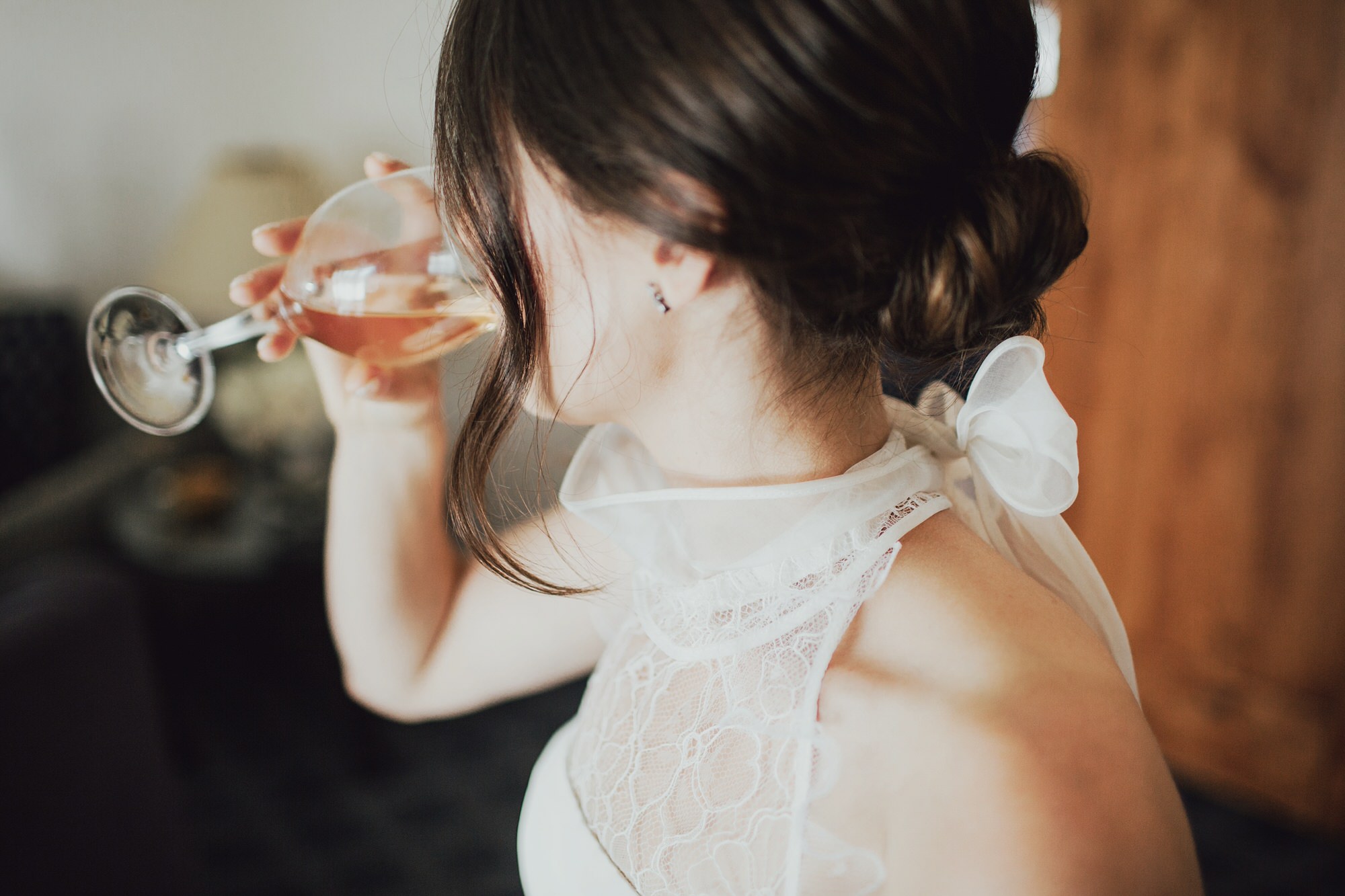 Putting on the wedding dress in Ojai